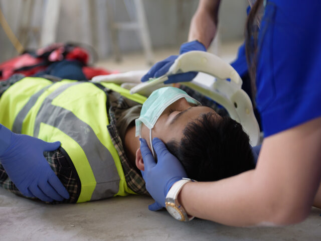First aid for head injuries and Considered for all trauma incidents of worker in work, Loss of feeling or loss of normal movement and Loss of function in limbs, First aid training to transfer patient.