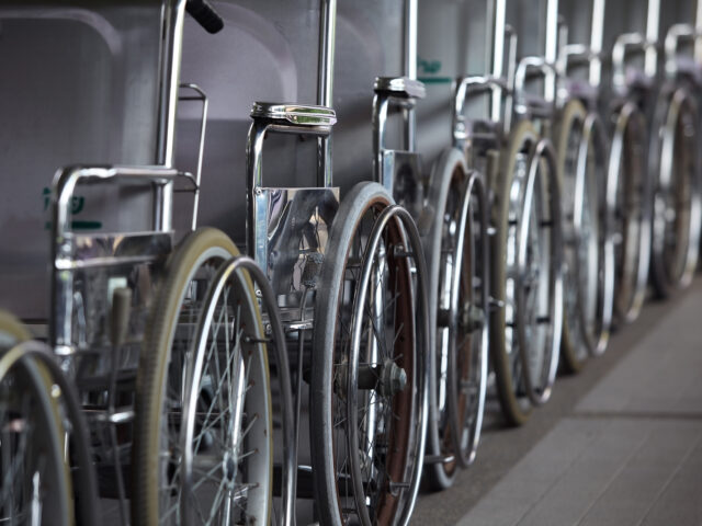 row of hospital wheelchair